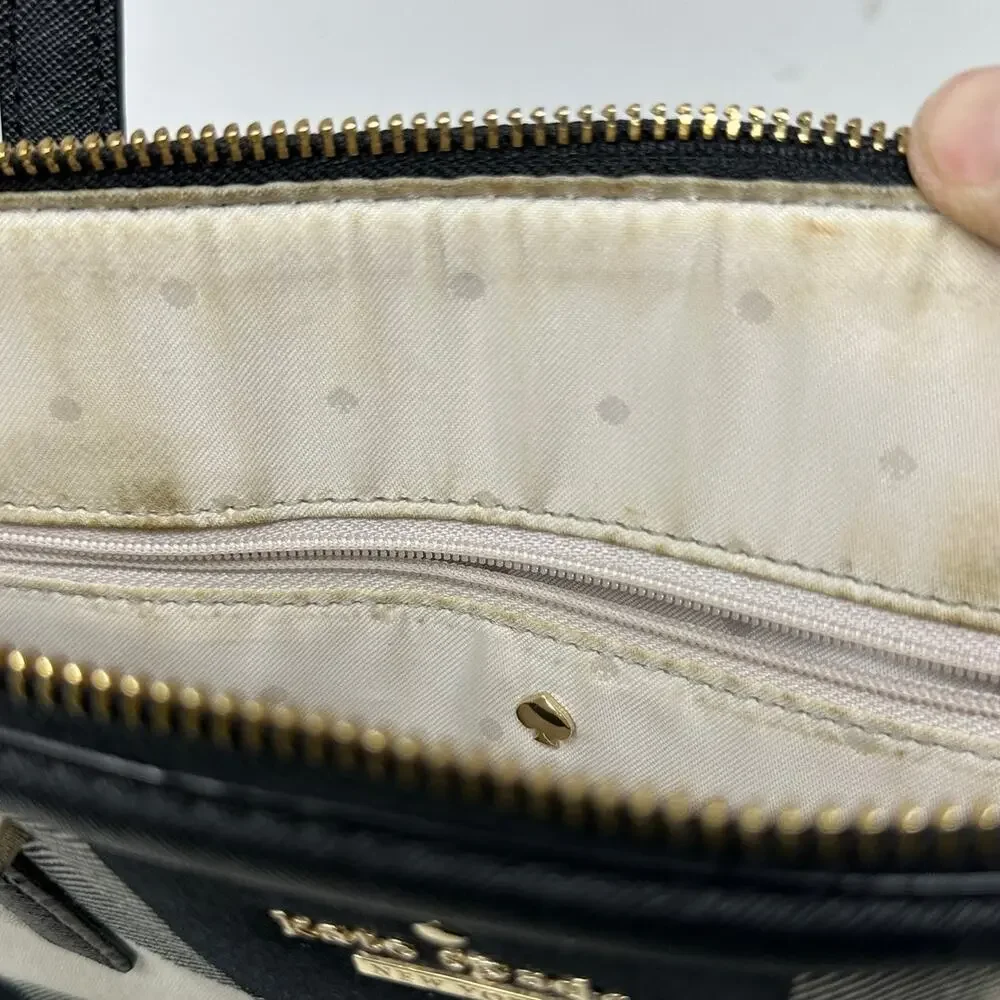 Kate Spade Cameron Street Shoulder Bag Balck Cream Plaid Margot *READ